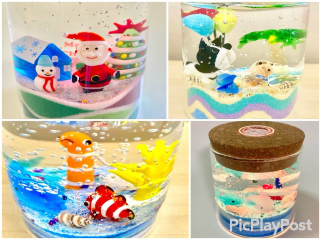 Kids Glass Figurine Decor Candle Workshop Gold Coast. Kids create their own tiny world in a glass jar with sand arts, glass figurines themed ocean, dogs or Christmas.