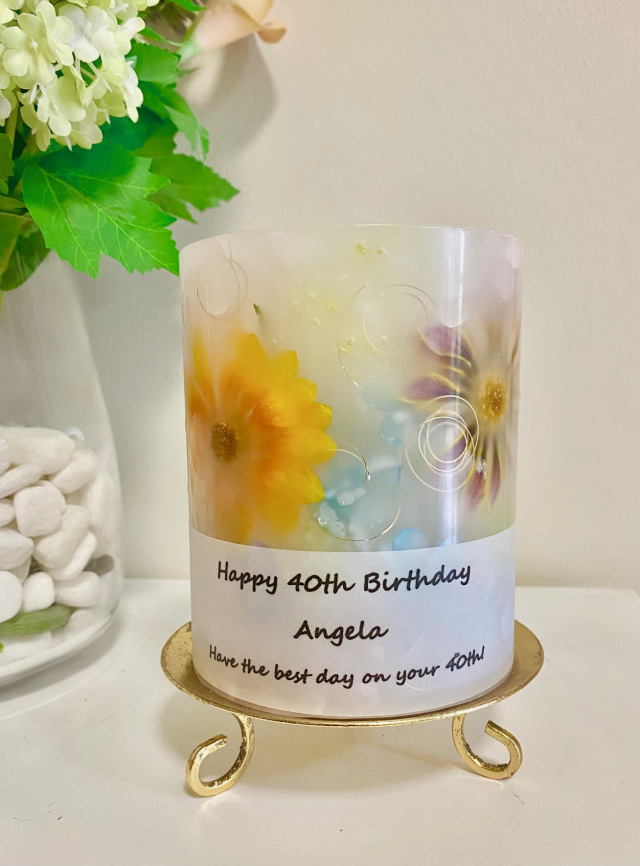 Custom order botanical lantern crafted with dried flowers and paraffin wax. Includes a pure soy candle and vintage-look stand, reusable as a lantern with LED or pillar candle after burning – Ocean Decor Candles Gold Coast