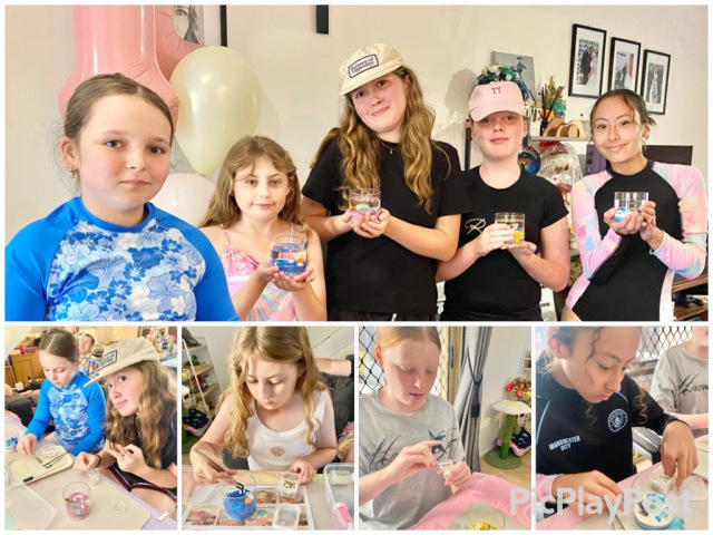 Birthday candle‑making workshop where children are joyfully focused on creating their own colorful gel candles using their imagination and creativity, making a memorable birthday experience shared with best friends — a truly great birthday party idea.idea